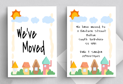 We've Moved, Personalised Postcard